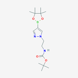 tert-Butyl (2-(4-(4,4,5,5-tetramethyl-1,3,2-dioxaborolan-2-yl)-1H-pyrazol-1-yl)ethyl)carbamate chemical structure (CAS 1414475-01-6)