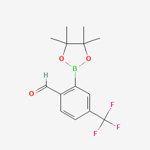 2-(4,4,5,5-Tetramethyl-1,3,2-dioxaborolan-2-yl)-4-(trifluoromethyl)benzaldehyde chemical structure (CAS 1416721-24-8)