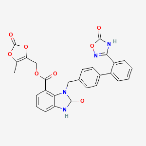 (5-Methyl-2-oxo-1,3-dioxol-4-yl)methyl 2-oxo-3-((2'-(5-oxo-4,5-dihydro-1,2,4-oxadiazol-3-yl)-[1,1'-biphenyl]-4-yl)methyl)-2,3-dihydro-1H-benzo[d]imidazole-4-carboxylate chemical structure (CAS 1417576-00-1)