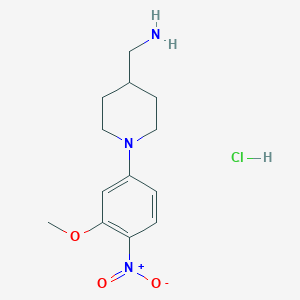 (1-(3-Methoxy-4-nitrophenyl)piperidin-4-yl)methanamine hydrochloride chemical structure (CAS 1417793-80-6)