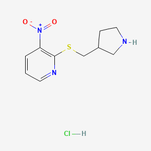 3-Nitro-2-((pyrrolidin-3-ylmethyl)thio)pyridine hydrochloride chemical structure (CAS 1417794-53-6)