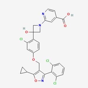 2-(3-(2-Chloro-4-((5-cyclopropyl-3-(2,6-dichlorophenyl)isoxazol-4-yl)methoxy)phenyl)-3-hydroxyazetidin-1-yl)isonicotinic acid chemical structure (CAS 1418274-28-8)