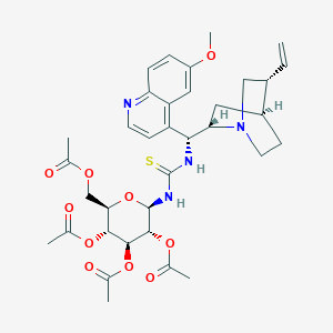 (2R,3R,4S,5R,6R)-2-(acetoxymethyl)-6-(3-((R)-(6-methoxyquinolin-4-yl)((1S,2S,4S,5R)-5-vinylquinuclidin-2-yl)methyl)thioureido)tetrahydro-2H-pyran-3,4,5-triyl triacetate chemical structure (CAS 1421852-79-0)