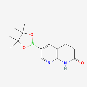 6-(4,4,5,5-Tetramethyl-1,3,2-dioxaborolan-2-yl)-3,4-dihydro-1,8-naphthyridin-2(1H)-one chemical structure (CAS 1422449-68-0)