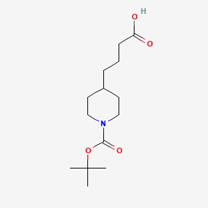 4-(1-(tert-Butoxycarbonyl)piperidin-4-yl)butanoic acid chemical structure (CAS 142247-38-9)