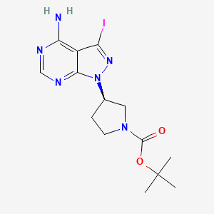 tert-Butyl (R)-3-(4-amino-3-iodo-1H-pyrazolo[3,4-d]pyrimidin-1-yl)pyrrolidine-1-carboxylate chemical structure (CAS 1422827-96-0)