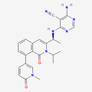 (S)-4-Amino-6-((1-(2-isopropyl-8-(1-methyl-6-oxo-1,6-dihydropyridin-3-yl)-1-oxo-1,2-dihydroisoquinolin-3-yl)ethyl)amino)pyrimidine-5-carbonitrile chemical structure (CAS 1425043-73-7)