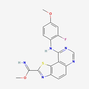 Methyl 9-((2-fluoro-4-methoxyphenyl)amino)thiazolo[5,4-f]quinazoline-2-carbimidate chemical structure (CAS 1425945-60-3)
