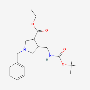 Ethyl 1-benzyl-4-(((tert-butoxycarbonyl)amino)methyl)pyrrolidine-3-carboxylate chemical structure (CAS 1427454-60-1)