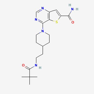 4-(4-(2-Pivalamidoethyl)piperidin-1-yl)thieno[3,2-d]pyrimidine-6-carboxamide chemical structure (CAS 1431411-60-7)