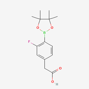 2-(3-Fluoro-4-(4,4,5,5-tetramethyl-1,3,2-dioxaborolan-2-yl)phenyl)acetic acid chemical structure (CAS 1431548-94-5)