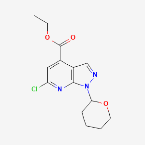 Ethyl 6-chloro-1-(tetrahydro-2H-pyran-2-yl)-1H-pyrazolo[3,4-b]pyridine-4-carboxylate chemical structure (CAS 1431978-02-7)