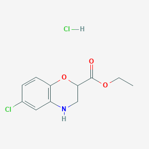 Ethyl 6-chloro-3,4-dihydro-2H-benzo[b][1,4]oxazine-2-carboxylate hydrochloride chemical structure (CAS 1432053-90-1)
