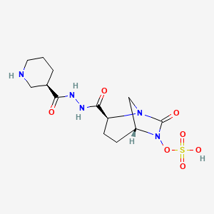(1R,2S,5R)-7-Oxo-2-(2-((R)-piperidine-3-carbonyl)hydrazine-1-carbonyl)-1,6-diazabicyclo[3.2.1]octan-6-yl hydrogen sulfate chemical structure (CAS 1436861-97-0)