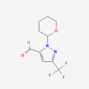 1-(Tetrahydro-2H-pyran-2-yl)-3-(trifluoromethyl)-1H-pyrazole-5-carbaldehyde chemical structure (CAS 1437794-28-9)