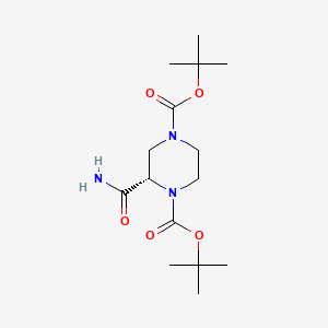 (S)-di-tert-butyl 2-carbamoylpiperazine-1,4-dicarboxylate chemical structure (CAS 1438393-12-4)