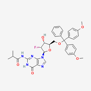N-(9-((2R,3R,4R,5R)-5-((Bis(4-methoxyphenyl)(phenyl)methoxy)methyl)-3-fluoro-4-hydroxytetrahydrofuran-2-yl)-6-oxo-6,9-dihydro-1H-purin-2-yl)isobutyramide chemical structure (CAS 144089-96-3)