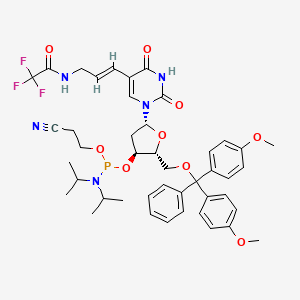 (2R,3S,5R)-2-((Bis(4-methoxyphenyl)(phenyl)methoxy)methyl)-5-(2,4-dioxo-5-(3-(2,2,2-trifluoroacetamido)prop-1-en-1-yl)-3,4-dihydropyrimidin-1(2H)-yl)tetrahydrofuran-3-yl (2-cyanoethyl) diisopropylphosphoramidite chemical structure (CAS 144253-90-7)