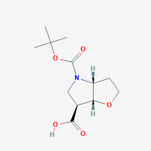 rel-(3aR,6S,6aR)-4-(tert-Butoxycarbonyl)hexahydro-2H-furo[3,2-b]pyrrole-6-carboxylic acid chemical structure (CAS 1445951-57-4)
