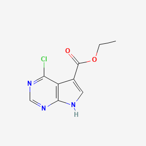 Ethyl 4-chloro-7H-pyrrolo[2,3-d]pyrimidine-5-carboxylate chemical structure (CAS 144927-57-1)