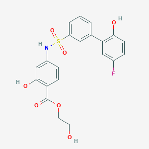 2-Hydroxyethyl 4-(5'-fluoro-2'-hydroxy-[1,1'-biphenyl]-3-ylsulfonamido)-2-hydroxybenzoate chemical structure (CAS 1451255-59-6)