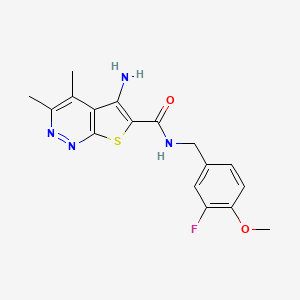 5-Amino-N-(3-fluoro-4-methoxybenzyl)-3,4-dimethylthieno[2,3-c]pyridazine-6-carboxamide chemical structure (CAS 1451994-10-7)