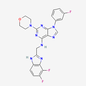 N-((6,7-Difluoro-1H-benzo[d]imidazol-2-yl)methyl)-9-(3-fluorophenyl)-2-morpholino-9H-purin-6-amine chemical structure (CAS 1454585-06-8)