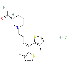 (R)-1-(4,4-Bis(3-methylthiophen-2-yl)but-3-en-1-yl)piperidine-3-carboxylic acid hydrochloride chemical structure (CAS 145821-59-6)