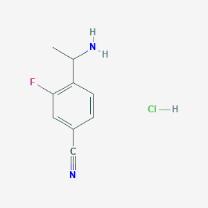 4-(1-Aminoethyl)-3-fluorobenzonitrile hydrochloride chemical structure (CAS 1461706-66-0)