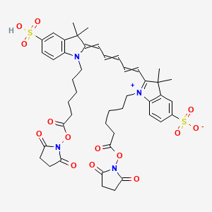 1-(6-((2,5-Dioxopyrrolidin-1-yl)oxy)-6-oxohexyl)-2-(5-(1-(6-((2,5-dioxopyrrolidin-1-yl)oxy)-6-oxohexyl)-3,3-dimethyl-5-sulfoindolin-2-ylidene)penta-1,3-dien-1-yl)-3,3-dimethyl-3H-indol-1-ium-5-sulfonate chemical structure (CAS 146368-15-2)