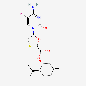(2S,5R)-(1R,2S,5R)-2-Isopropyl-5-methylcyclohexyl 5-(4-amino-5-fluoro-2-oxopyrimidin-1(2H)-yl)-1,3-oxathiolane-2-carboxylate chemical structure (CAS 147126-75-8)