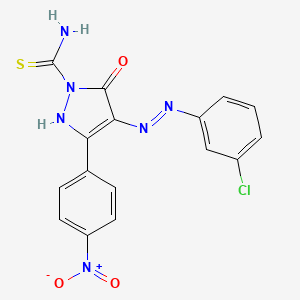 (E)-4-((3-Chlorophenyl)diazenyl)-5-hydroxy-3-(4-nitrophenyl)-1H-pyrazole-1-carbothioamide chemical structure (CAS 1473404-51-1)
