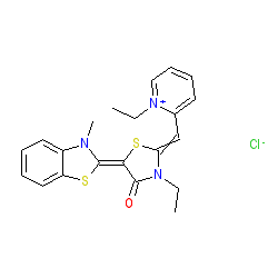 1-Ethyl-2-((Z)-((Z)-3-ethyl-5-(3-methylbenzo[d]thiazol-2(3H)-ylidene)-4-oxothiazolidin-2-ylidene)methyl)pyridin-1-ium chloride chemical structure (CAS 147366-41-4)