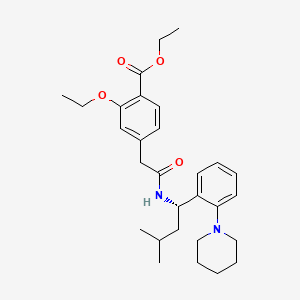 (S)-Ethyl 2-ethoxy-4-(2-((3-methyl-1-(2-(piperidin-1-yl)phenyl)butyl)amino)-2-oxoethyl)benzoate chemical structure (CAS 147770-06-7)