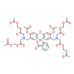 Tetrakis(acetoxymethyl) 2,2',2'',2'''-(((3',6'-diacetoxy-3-oxo-3H-spiro[isobenzofuran-1,9'-xanthene]-2',7'-diyl)bis(methylene))bis(azanetriyl))tetraacetate chemical structure (CAS 148504-34-1)