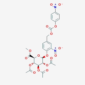 (2S,3S,4S,5R,6S)-2-(Methoxycarbonyl)-6-(2-nitro-4-((((4-nitrophenoxy)carbonyl)oxy)methyl)phenoxy)tetrahydro-2H-pyran-3,4,5-triyl triacetate chemical structure (CAS 148580-01-2)