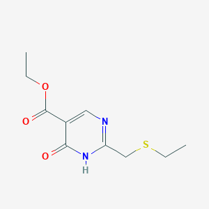 Ethyl 2-((ethylthio)methyl)-6-oxo-1,6-dihydropyrimidine-5-carboxylate chemical structure (CAS 1488014-36-3)