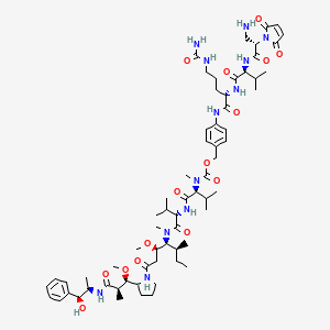 4-((S)-2-((S)-2-((S)-3-Amino-2-(2,5-dioxo-2,5-dihydro-1H-pyrrol-1-yl)propanamido)-3-methylbutanamido)-5-ureidopentanamido)benzyl ((S)-1-(((S)-1-(((3R,4S,5S)-1-((S)-2-((1R,2R)-3-(((1S,2R)-1-hydroxy-1-phenylpropan-2-yl)amino)-1-methoxy-2-methyl-3-oxopropyl)pyrrolidin-1-yl)-3-methoxy-5-methyl-1-oxoheptan-4-yl)(methyl)amino)-3-methyl-1-oxobutan-2-yl)amino)-3-methyl-1-oxobutan-2-yl)(methyl)carbamate chemical structure (CAS 1491152-26-1)