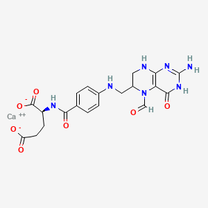 Calcium (4-(((2-amino-5-formyl-4-oxo-1,4,5,6,7,8-hexahydropteridin-6-yl)methyl)amino)benzoyl)-L-glutamate chemical structure (CAS 1492-18-8)