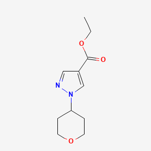 Ethyl 1-(tetrahydro-2H-pyran-4-yl)-1H-pyrazole-4-carboxylate chemical structure (CAS 1499823-71-0)