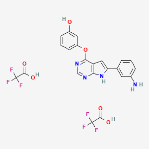 3-((6-(3-Aminophenyl)-7H-pyrrolo[2,3-d]pyrimidin-4-yl)oxy)phenol bis(2,2,2-trifluoroacetate) chemical structure (CAS 1507095-58-0)
