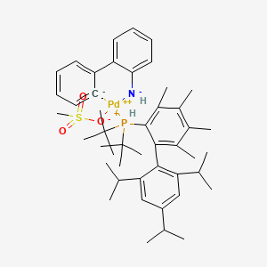 Methanesulfonato(2-di-t-butylphosphino-3,4,5,6-tetramethyl-2',4',6'-tri-i-propylbiphenyl)(2'-amino-1,1'-biphenyl-2-yl)palladium(II) chemical structure (CAS 1507403-85-1)