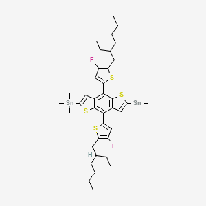 (4,8-Bis(5-(2-ethylhexyl)-4-fluorothiophen-2-yl)benzo[1,2-b:4,5-b']dithiophene-2,6-diyl)bis(trimethylstannane) chemical structure (CAS 1514905-25-9)