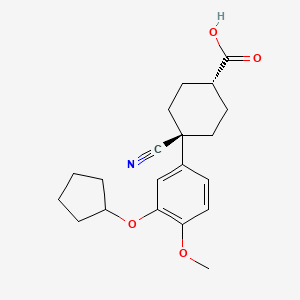 rel-(1s,4s)-4-Cyano-4-(3-(cyclopentyloxy)-4-methoxyphenyl)cyclohexane-1-carboxylic acid chemical structure (CAS 153259-65-5)