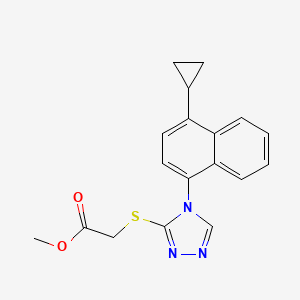 Methyl 2-((4-(4-cyclopropylnaphthalen-1-yl)-4H-1,2,4-triazol-3-yl)thio)acetate chemical structure (CAS 1533519-85-5)