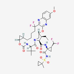 (33R,34S,35S,91R,92R,5S)-5-(tert-Butyl)-N-((1R,2R)-2-(difluoromethyl)-1-(((1-methylcyclopropyl)sulfonyl)carbamoyl)cyclopropyl)-34-ethyl-14,14-difluoro-17-methoxy-4,7-dioxo-2,8-dioxa-6-aza-1(2,3)-quinoxalina-3(3,1)-pyrrolidina-9(1,2)-cyclopropanacyclotetradecaphane-35-carboxamide chemical structure (CAS 1535212-07-7)
