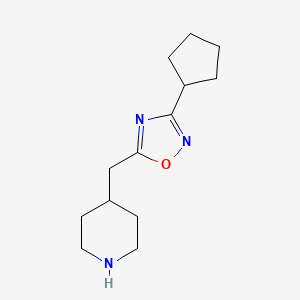 3-Cyclopentyl-5-(piperidin-4-ylmethyl)-1,2,4-oxadiazole chemical structure (CAS 1542390-42-0)