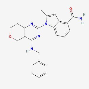 1-(4-(Benzylamino)-7,8-dihydro-5H-pyrano[4,3-d]pyrimidin-2-yl)-2-methyl-1H-indole-4-carboxamide chemical structure (CAS 1542705-92-9)