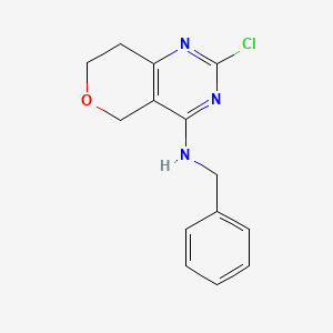 N-Benzyl-2-chloro-7,8-dihydro-5H-pyrano[4,3-d]pyrimidin-4-amine chemical structure (CAS 1542711-55-6)