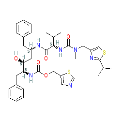 Thiazol-5-ylmethyl ((2S,3S,5S)-3-hydroxy-5-((S)-2-(3-((2-isopropylthiazol-4-yl)methyl)-3-methylureido)-3-methylbutanamido)-1,6-diphenylhexan-2-yl)carbamate chemical structure (CAS 155213-67-5)